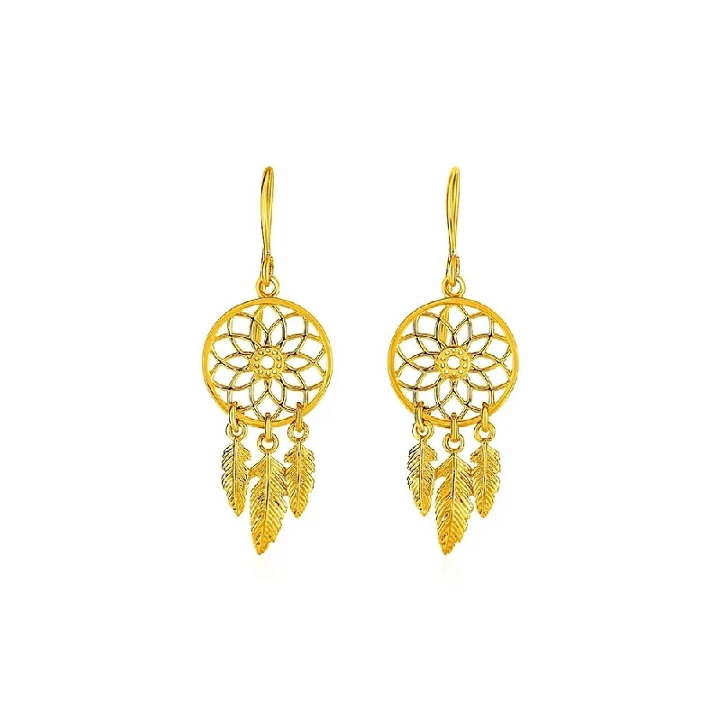 Textured hoop earrings-Dream Catcher Earrings in 14k Yellow Gold