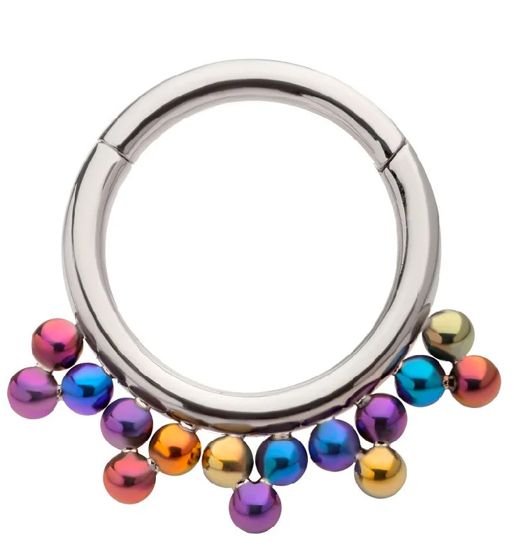 Retro style earrings-Drip Rainbow Anodized Bead Titanium Hinged Segment Ring