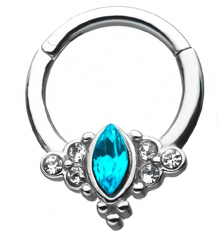 Twisted hoop earrings-Elliptic Aqua Gem Hinged Segment Ring