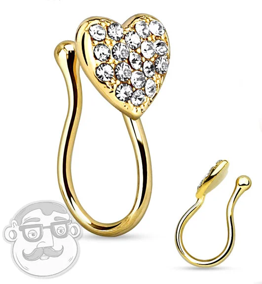 Opal gem earrings-Gold CZ Heart Fake Brass Nose Ring