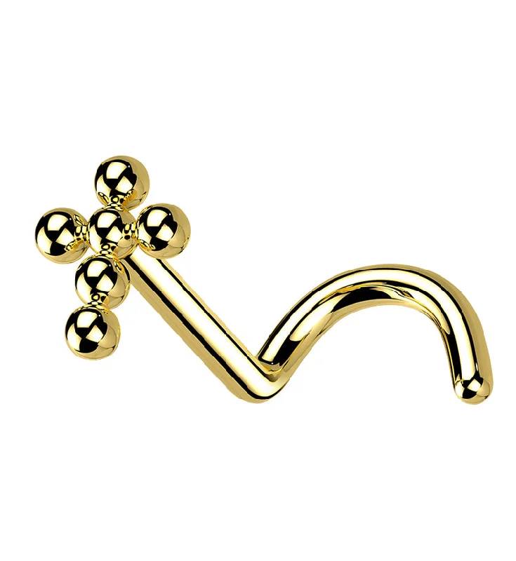 Minimalist bar earrings-Gold PVD Beaded Cross Titanium Nose Screw