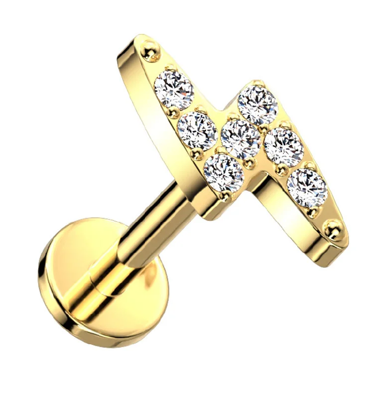 Cushion cut earrings-Gold PVD Bolt CZ Titanium Threadless Labret