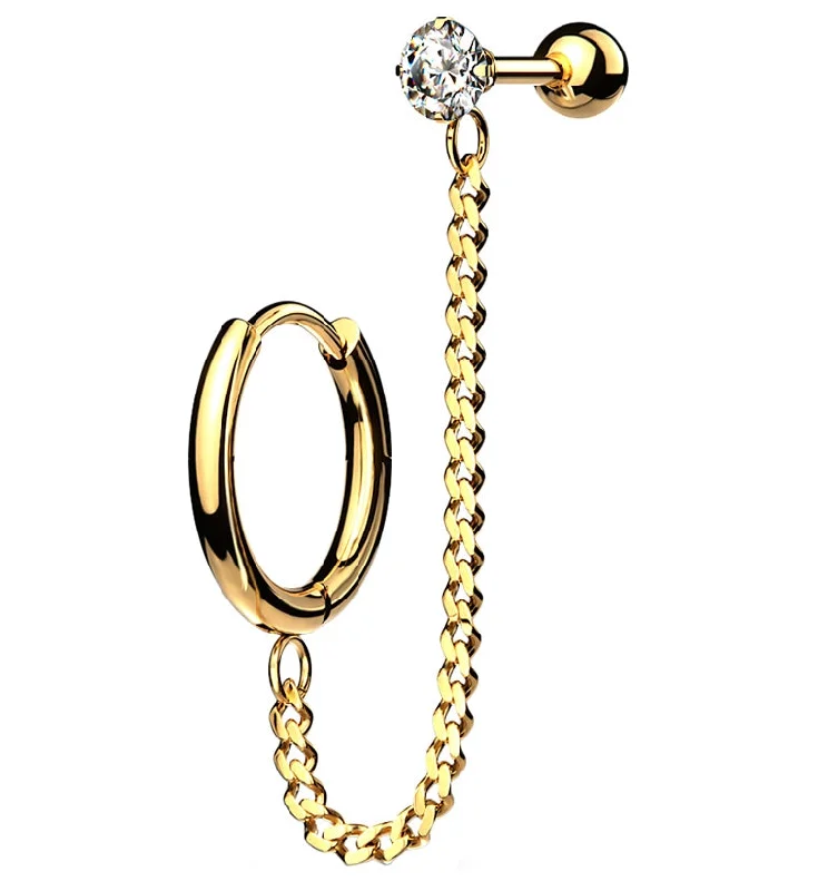 Infinity design earrings-Gold PVD Linked Hinged Hoop Ring & CZ Cartilage Barbell