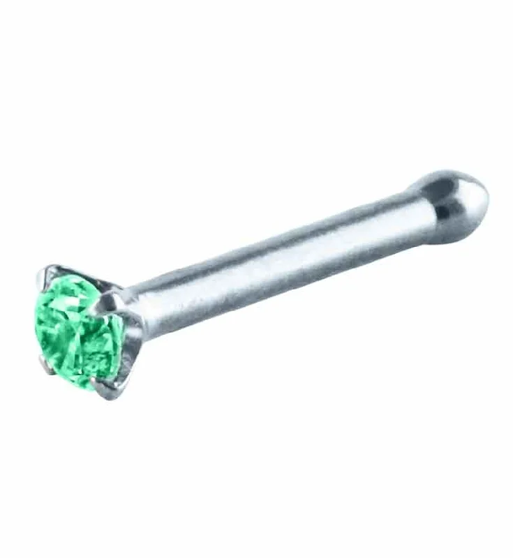 Triple stud earrings-Green CZ Prong Set Titanium Nosebone