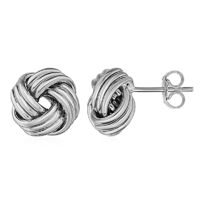 Chevron pattern earrings-Love Knot Post Earrings in 14k White Gold