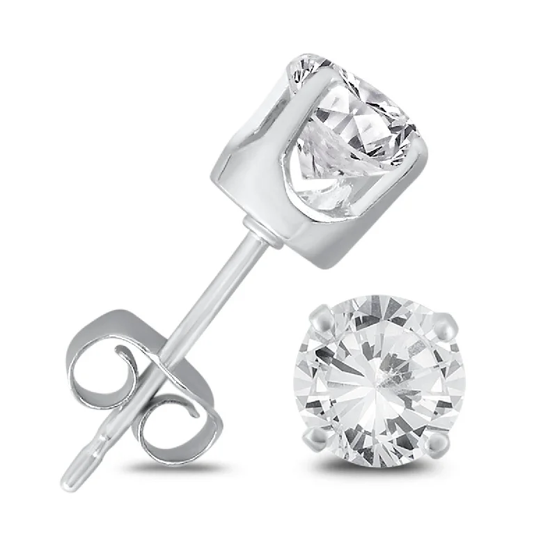 Matte finish earrings-Marquee 1 Carat TW Round Solitaire Diamond Stud Earrings in .925 Sterling Silver