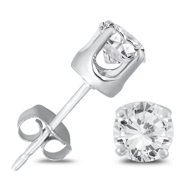 Gold plated earrings-Marquee 3/4 Carat TW Round Solitaire Diamond Stud Earrings in .925 Sterling Silver