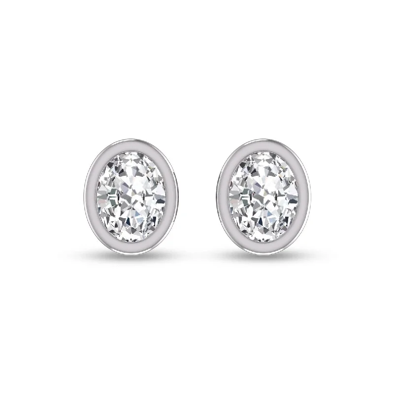 Diamond stud earrings-Marquee Lab Grown 1/2 Carat Oval Bezel Set Solitaire Diamond Earrings in 14K White Gold