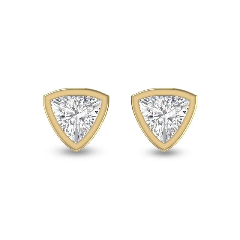 Gold plated earrings-Marquee Lab Grown 1/2 Carat Trillion Shaped Bezel Set Solitaire Diamond Earrings in 14K Yellow Gold