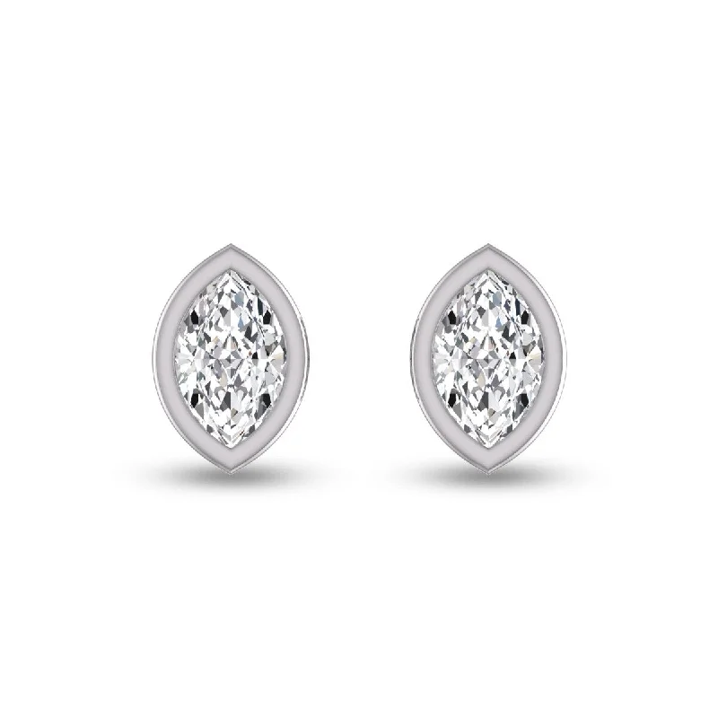 Raw crystal earrings-Marquee Lab Grown 1 Carat Marquise Bezel Set Diamond Solitaire Earrings in 14K White Gold