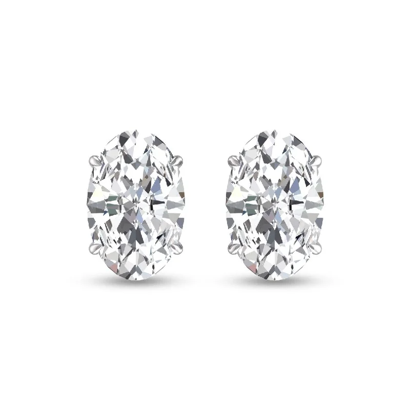 Morganite gem earrings-Marquee Lab Grown 1 Carat Oval Solitaire Diamond Earrings in 14K White Gold