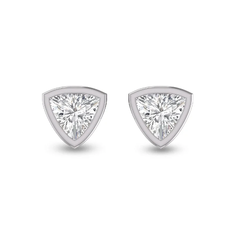 Pearl cluster earrings-Marquee Lab Grown 1 Carat Trillion Shaped Bezel Set Solitaire Diamond Earrings in 14K White Gold