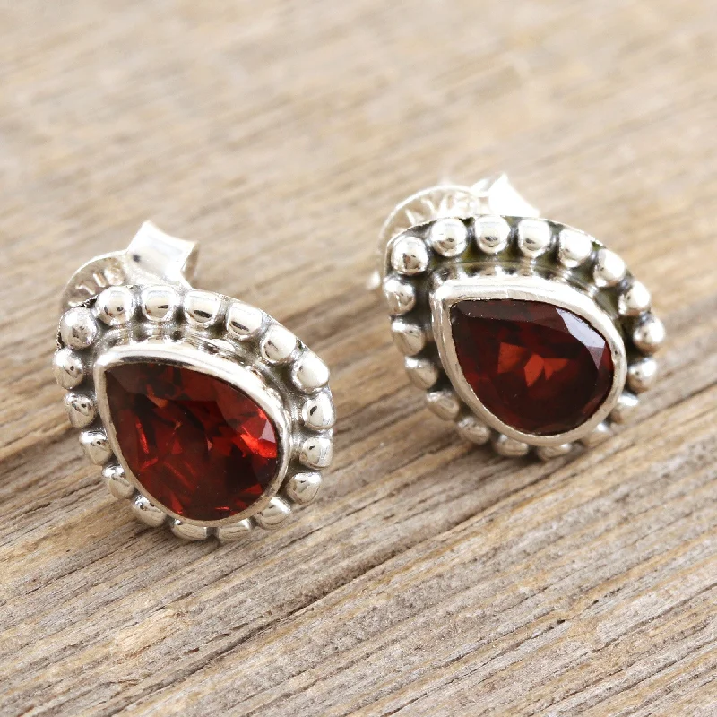 Matte finish earrings-Novica Handmade Dazzling Passion Garnet Stud Earrings