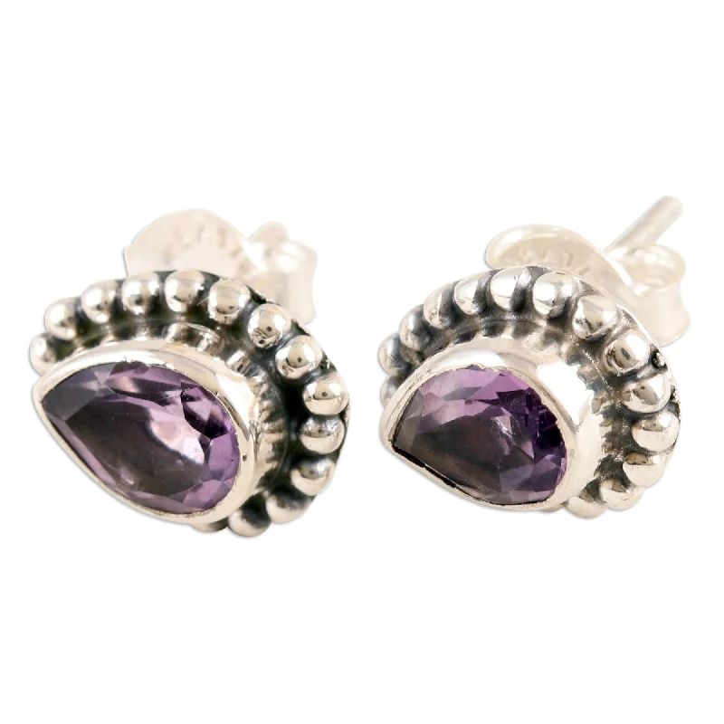 Labradorite stone earrings-Novica Handmade Dazzling Trust Amethyst Stud Earrings