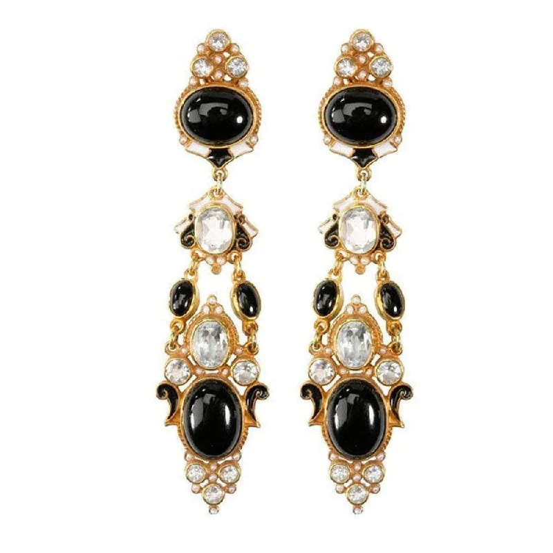 Crystal chandelier earrings-Onyx and White Topaz Earrings