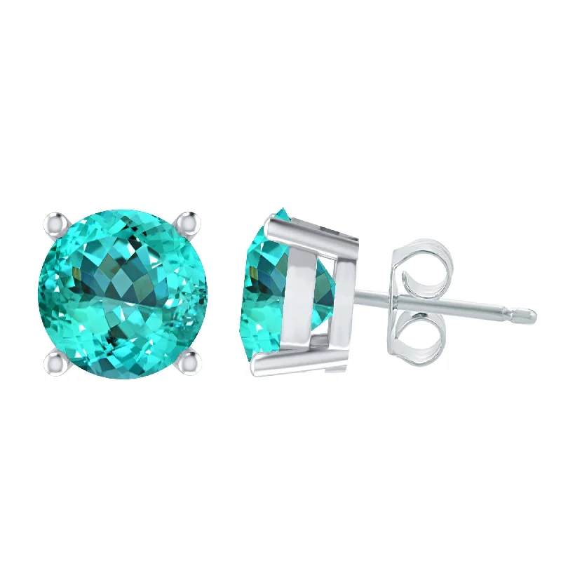 Star-shaped drop earrings-Paraiba Tourmaline Sterling Silver Round Stud Earrings