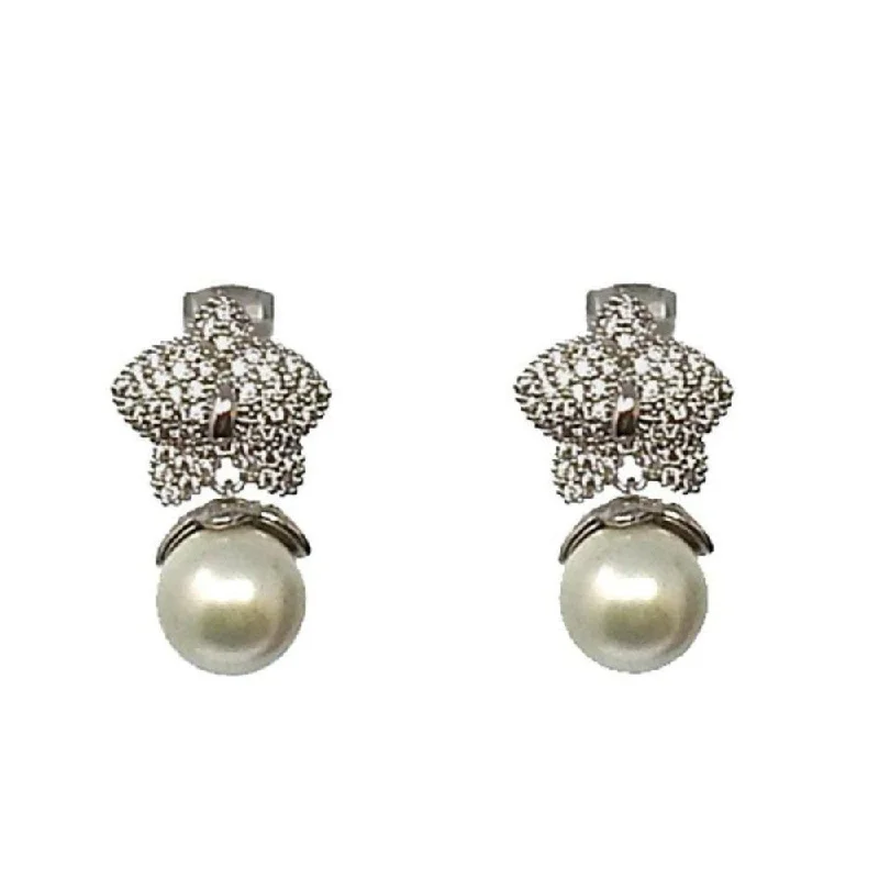 Stackable stud earrings-Pearl Drop Pave Earrings