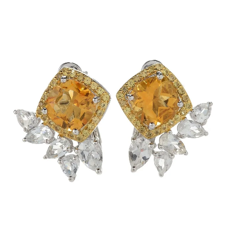 Gold plated earrings-Pinctore Sterling Silver 6.76ctw Citrine & Multi Gemstone Stud Earrings