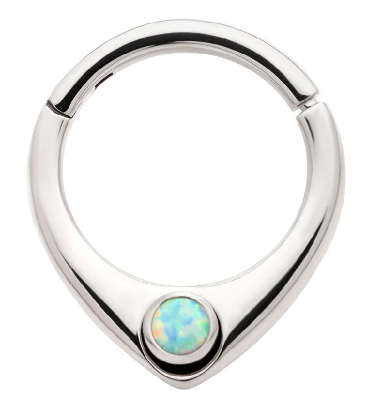 Star-shaped drop earrings-Point White Opalite Stainless Steel Hinged Segment Ring