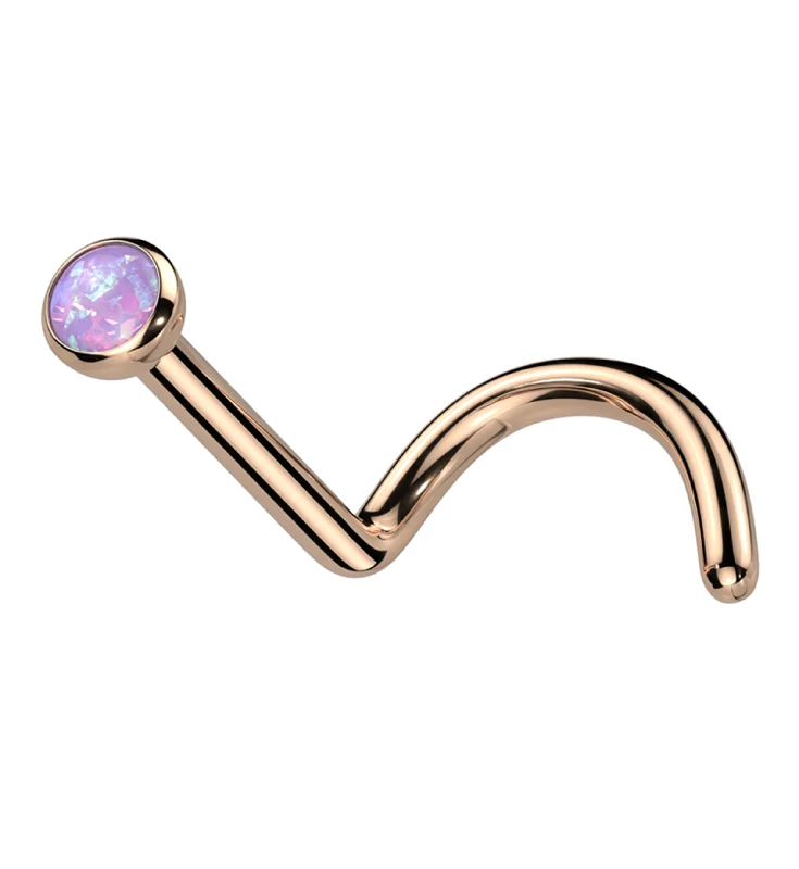 Stackable stud earrings-Rose Gold PVD Purple Opalite Bezel Titanium Nose Screw Ring