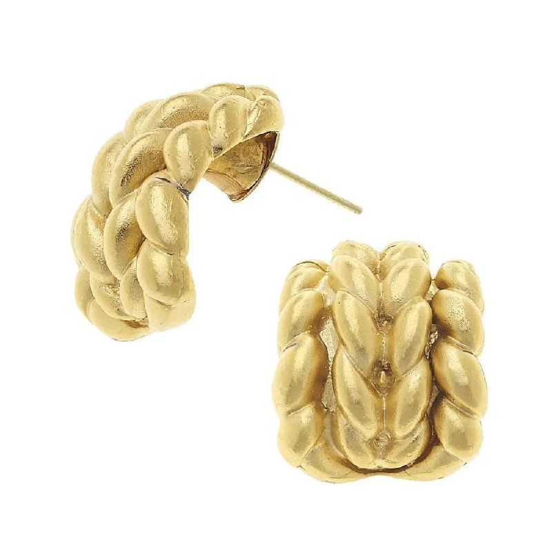 Bamboo style earrings-Small Braided Earrings in Gold