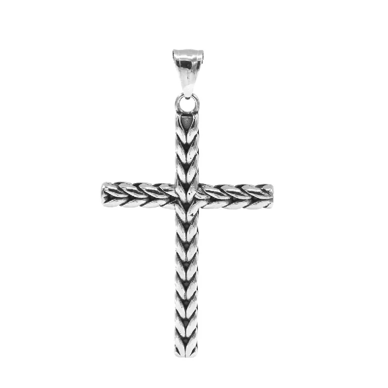 Braided gold earrings-SP 1425 cross, silver, 36mm width, 65mm high, 4mm thick