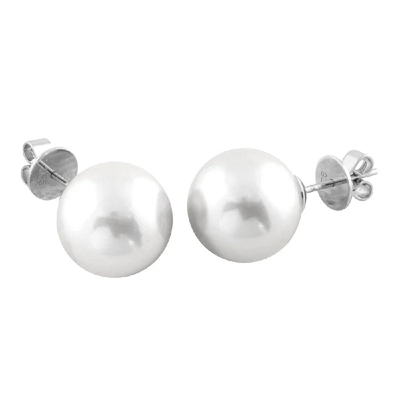 Wave pattern earrings-Sterling Silver Freshwater Pearl Stud Earrings (14-15mm)