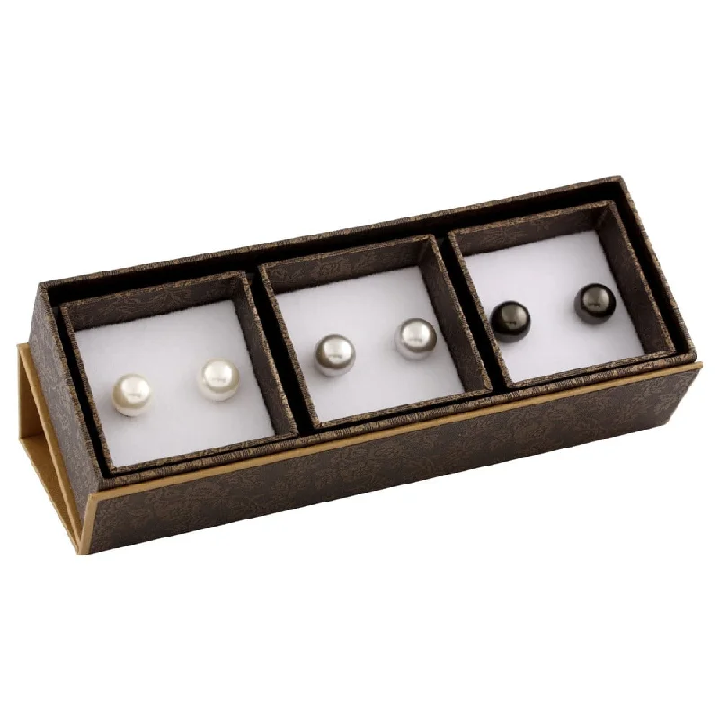 Dotted pattern earrings-Sterling Silver Pearl Stud Earrings (9-10mm)