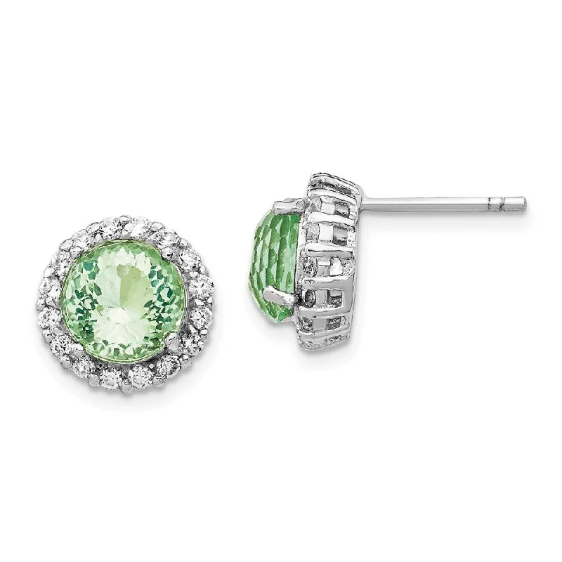 Cluster emerald earrings-Sterling Silver Rhod Plated CZ & Simulated Paraiba Tourmaline Stud Earrings (L-12 mm, W-12 mm)