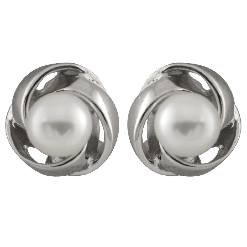 Oxidized silver earrings-Sterling Silver White Round Freshwater Pearl Love Knot Stud Earrings (6-7mm)