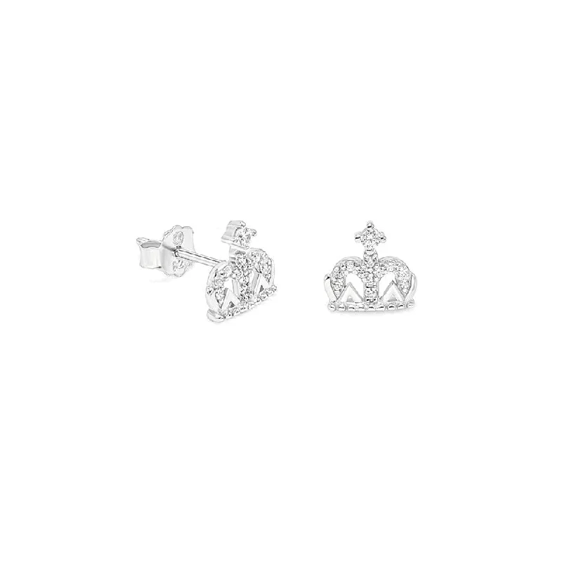 Stackable stud earrings-STEW-704, Crown-silver color, 8mm X 8mm, 0.3mm thick