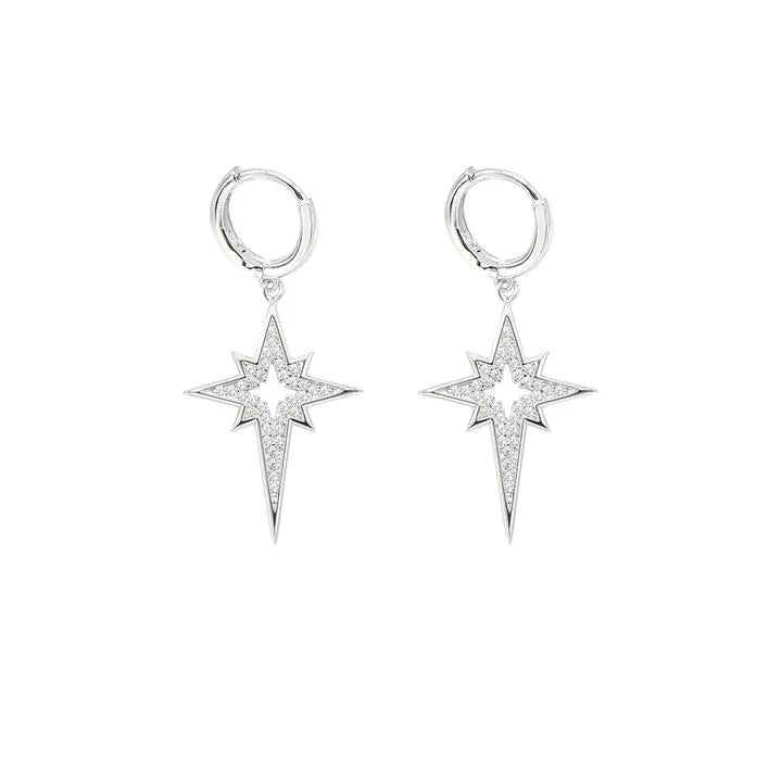 Gold plated earrings-STEW-733, North star-silver color, 28mm width, 40mm high, 1.5mm width