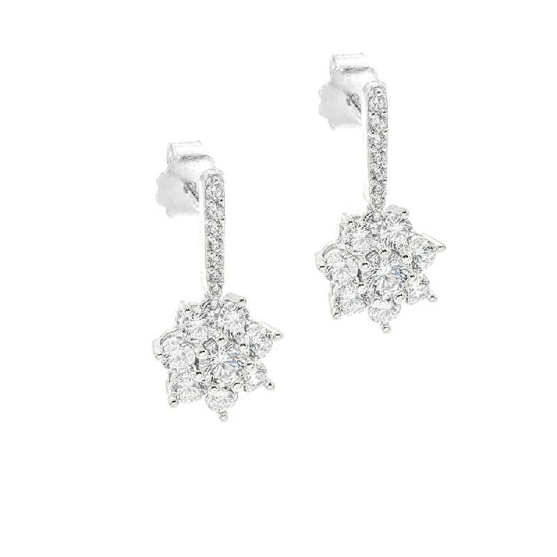 Bamboo style earrings-STEW-758, Flower- silver color, 11mm width, 22mm high, 5mm thick