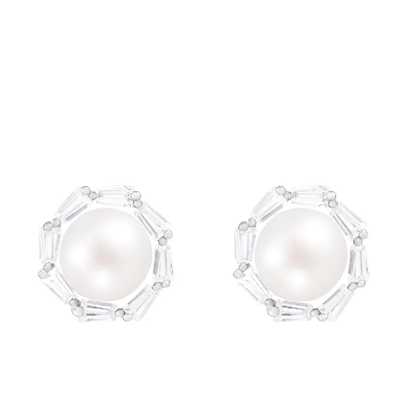 Teardrop crystal earrings-Studs Push Back Pearl Earrings