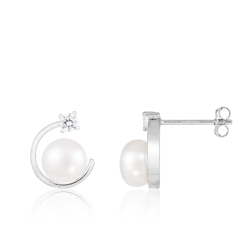 Crystal chandelier earrings-Studs Push Back Pearl Earrings