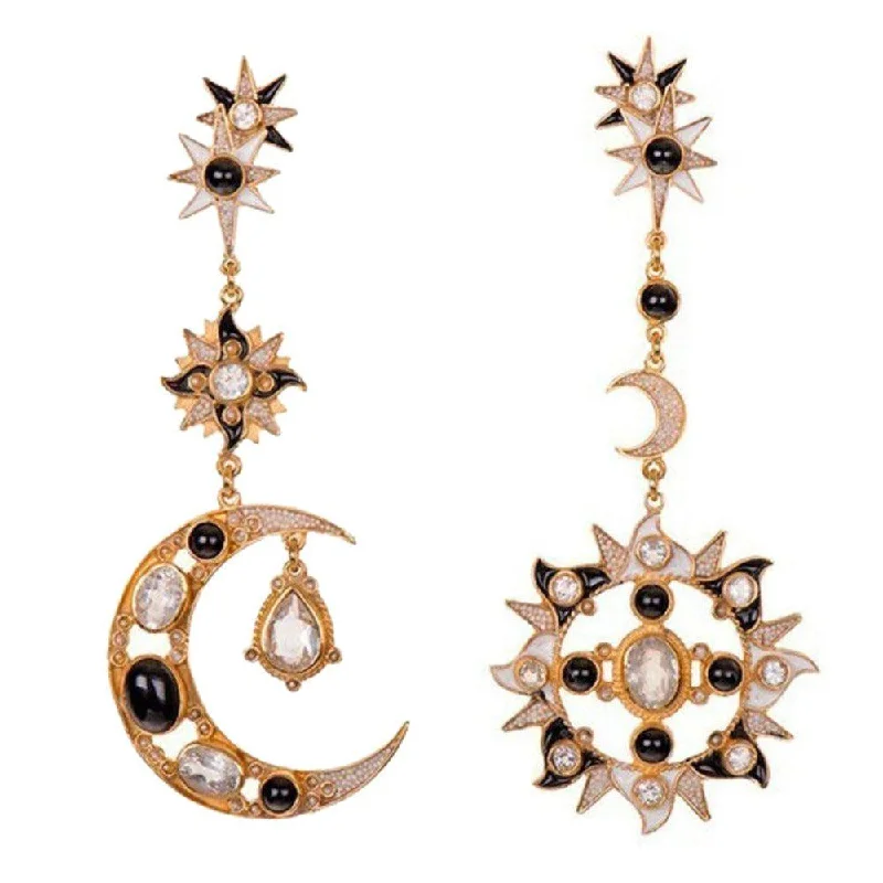 Black diamond earrings-Sun and Moon Earrings in Onyx, White Topaz