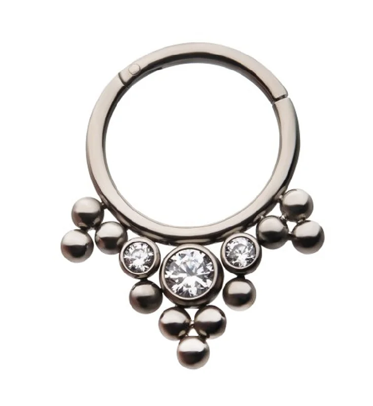 Vintage pearl earrings-Titanium Hinged Beaded Cluster Segment Ring