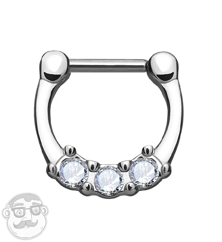 Star-shaped drop earrings-Triple CZ Gem Stainless Steel Septum Clicker