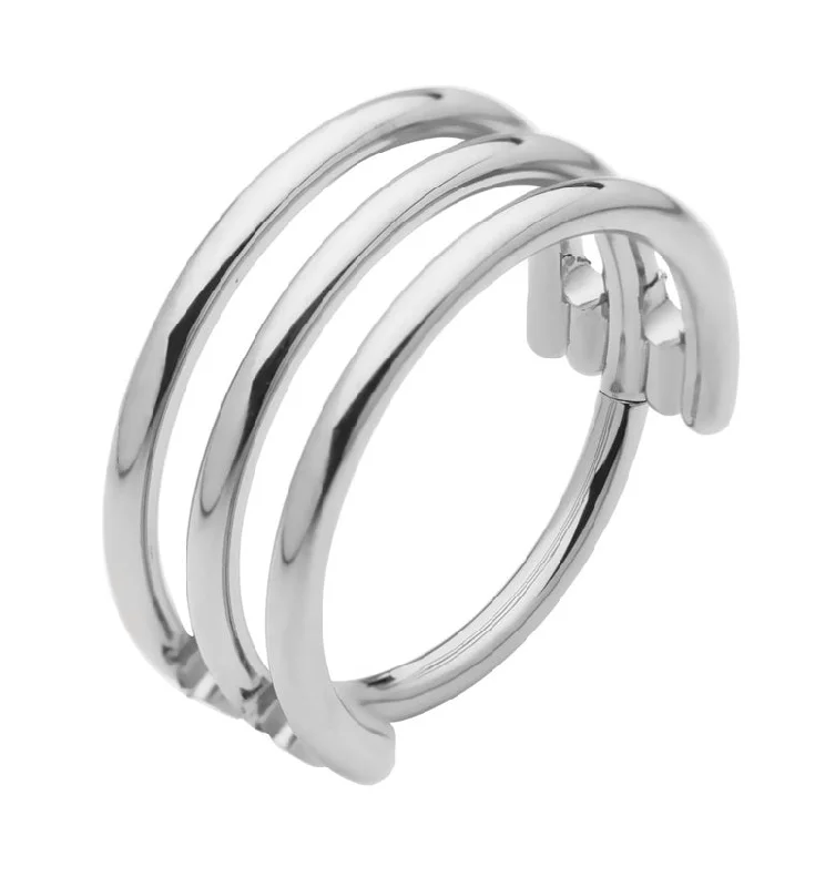 Matte finish earrings-Triple Interval Hoop Titanium Hinged Segment Ring