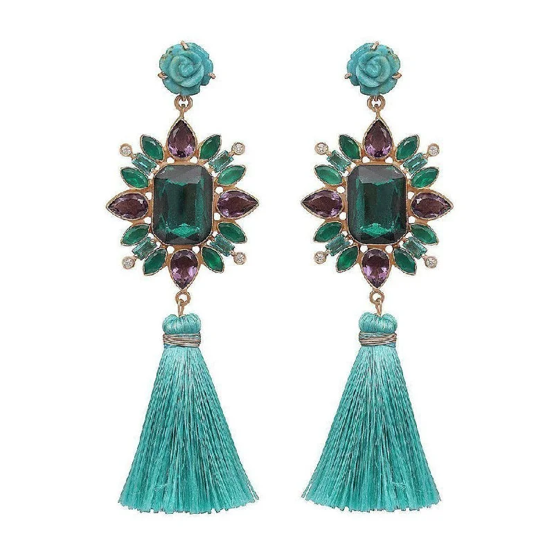 Textured hoop earrings-Turquoise Tassel Earrings