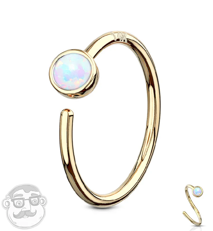 Gold plated earrings-White Opalite 14kt Gold Nose Hoop Ring