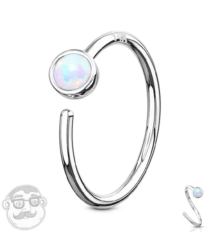 Black diamond earrings-White Opalite 14kt White Gold Nose Hoop Ring